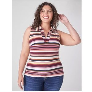 LANE BRYANT Classic Sleeveless V-Neck Collar Polo Top - Stripe Size 18/20